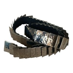 Stretch Belt Silver Metal Plates Statement Belt